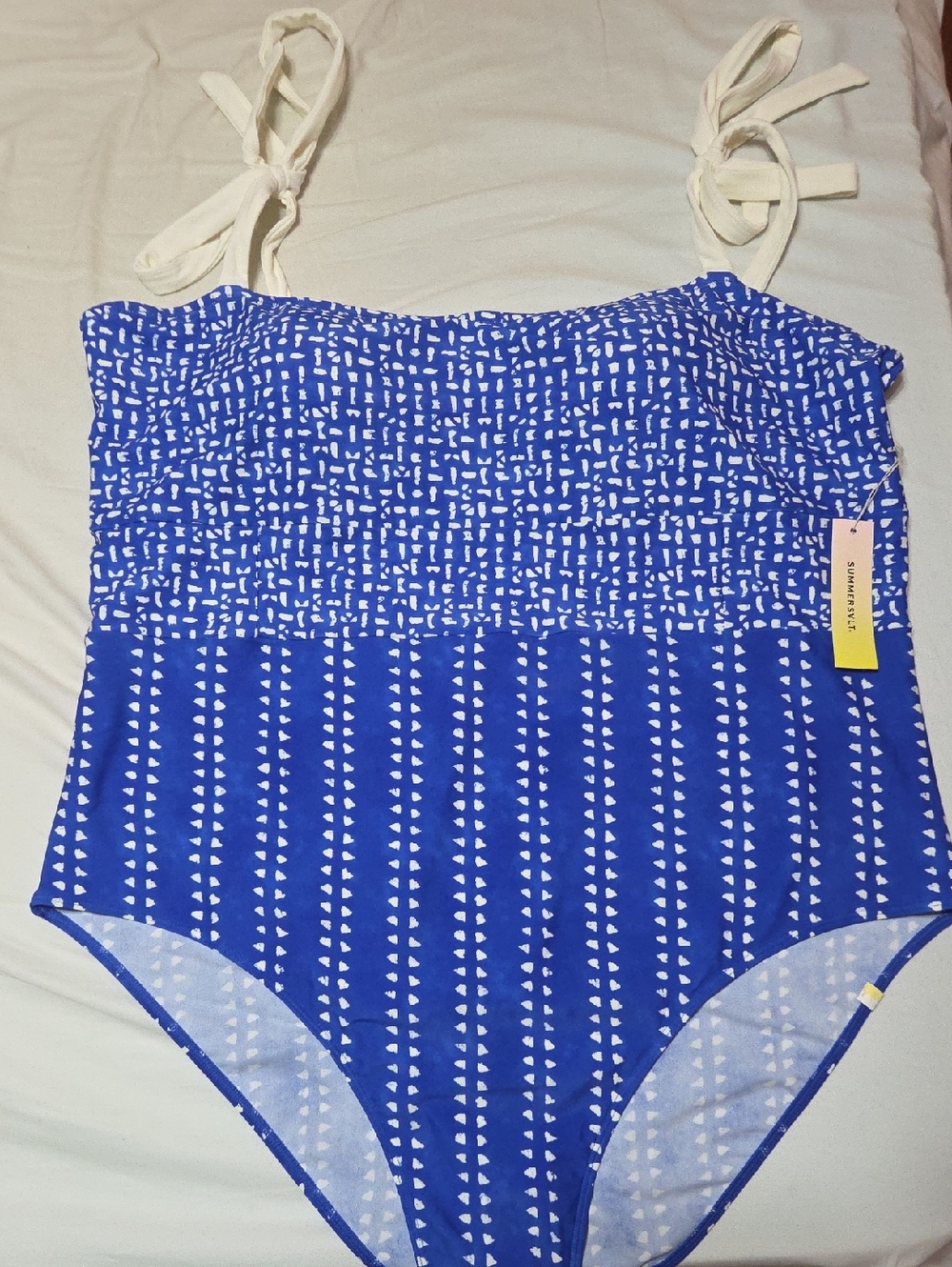 summersalt Blue One-Piece Swimsuit with Cream Tie Straps
